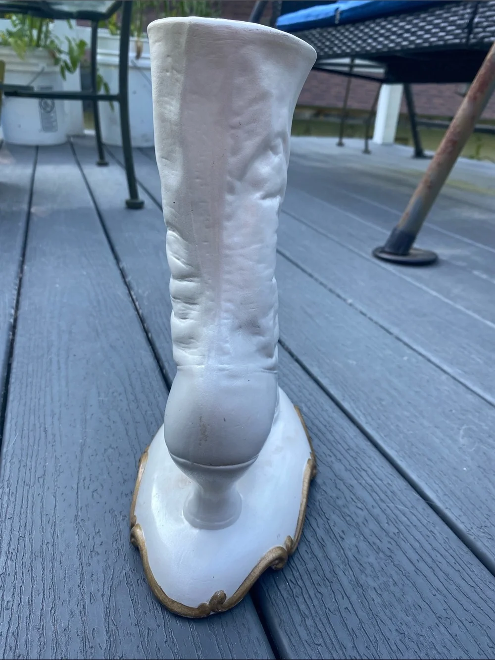 Vintage Atlantic Mold White Gold Button-Accent Women's Victorian Boot Vase